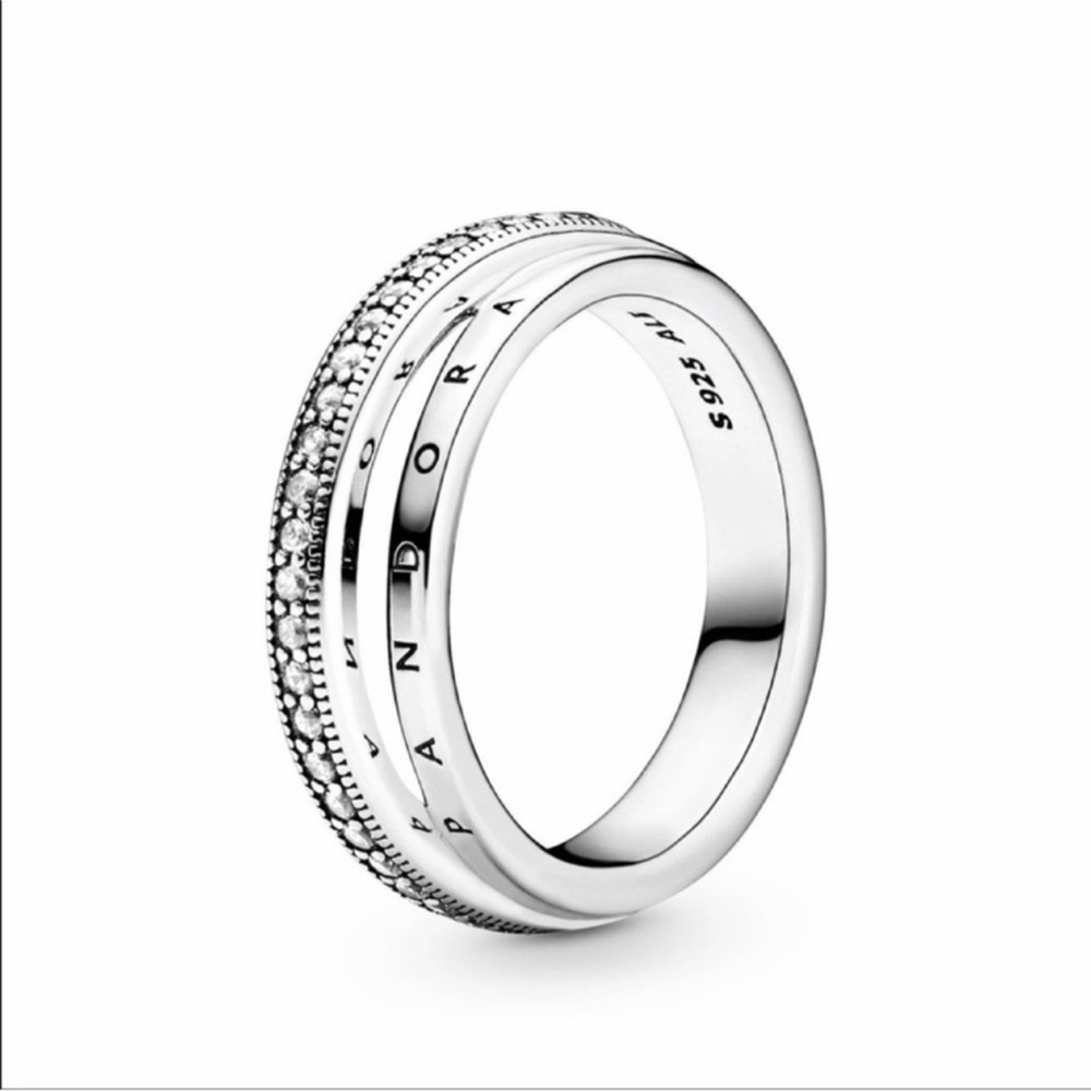 $95 New Pandora Triple Band Pave Ring Size 5 - Picture 2 of 14